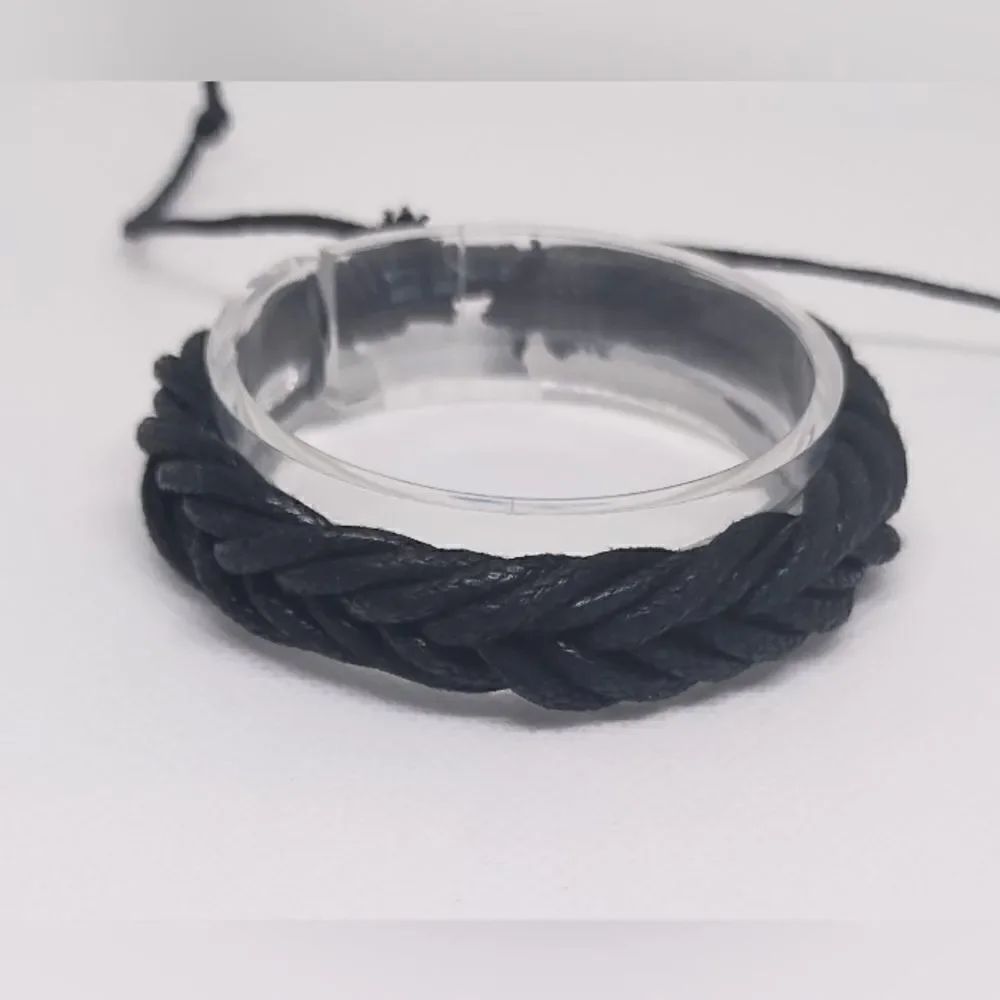 Men's bracelet‎ leather braided black new e11